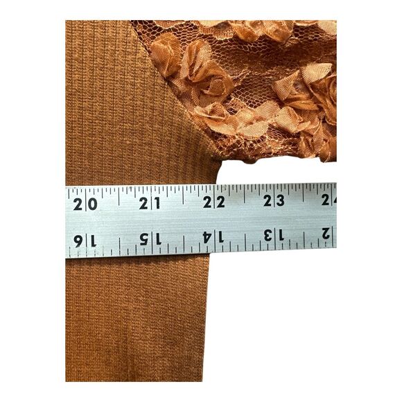 Grace & Emma Lace Sleeve Top L Rust Brown Knit Blouse Fall Casual Romantic NWT - Picture 8 of 9